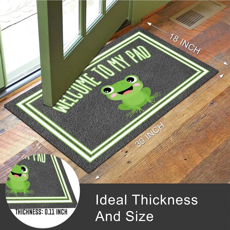 MELODADDY Funny Welcome Mat with Rubber Back 30"(L) x 18"(W)Welcome To My Pad Cute Frog Funny Doormat for Entrance Way Indoor Decor Mats for Front Porch Mat No Slip House Warming Gift Novelty Gift Frog - Image 2